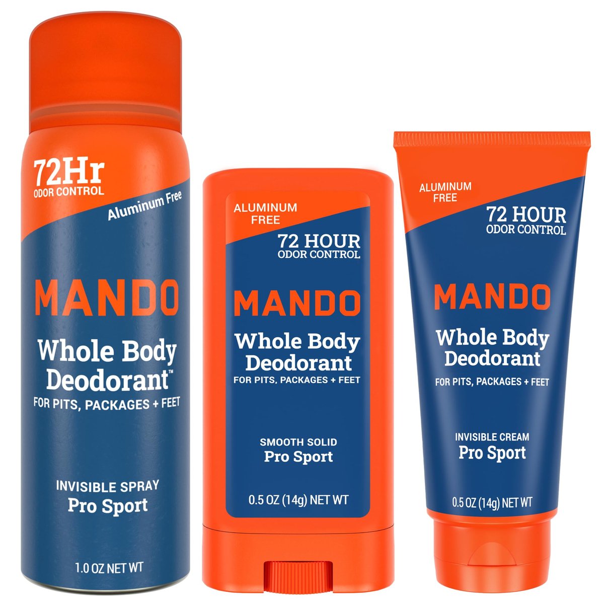 Mando Whole Body Deodorant Mini Trio – 72HR Odor Control, Aluminum & Baking Soda Free, Pro Sport Scent, Travel Size for Men Avelisse