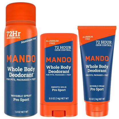 Mando Whole Body Deodorant Mini Trio – 72HR Odor Control, Aluminum & Baking Soda Free, Pro Sport Scent, Travel Size for Men Avelisse