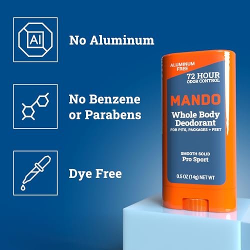 Mando Whole Body Deodorant Mini Trio – 72HR Odor Control, Aluminum & Baking Soda Free, Pro Sport Scent, Travel Size for Men Avelisse