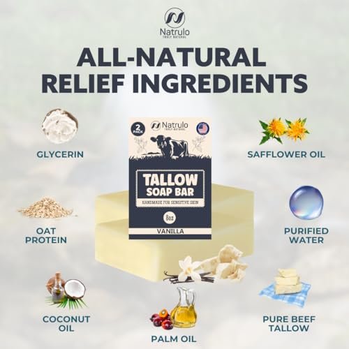 All Natural Grass Fed Beef Tallow Soap Bar – Vanilla – Moisturizing Face & Body Wash for Eczema, Dry, Itchy, Sensitive Skin – Handcrafted in USA – 4 oz (Pack of 2) - görsel 10