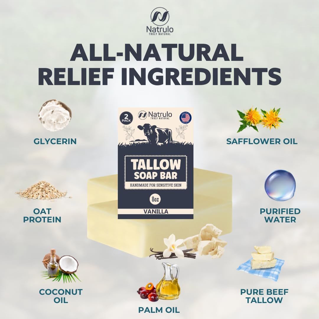 All Natural Grass Fed Beef Tallow Soap Bar – Vanilla – Moisturizing Face & Body Wash for Eczema, Dry, Itchy, Sensitive Skin – Handcrafted in USA – 4 oz (Pack of 2) - görsel 9