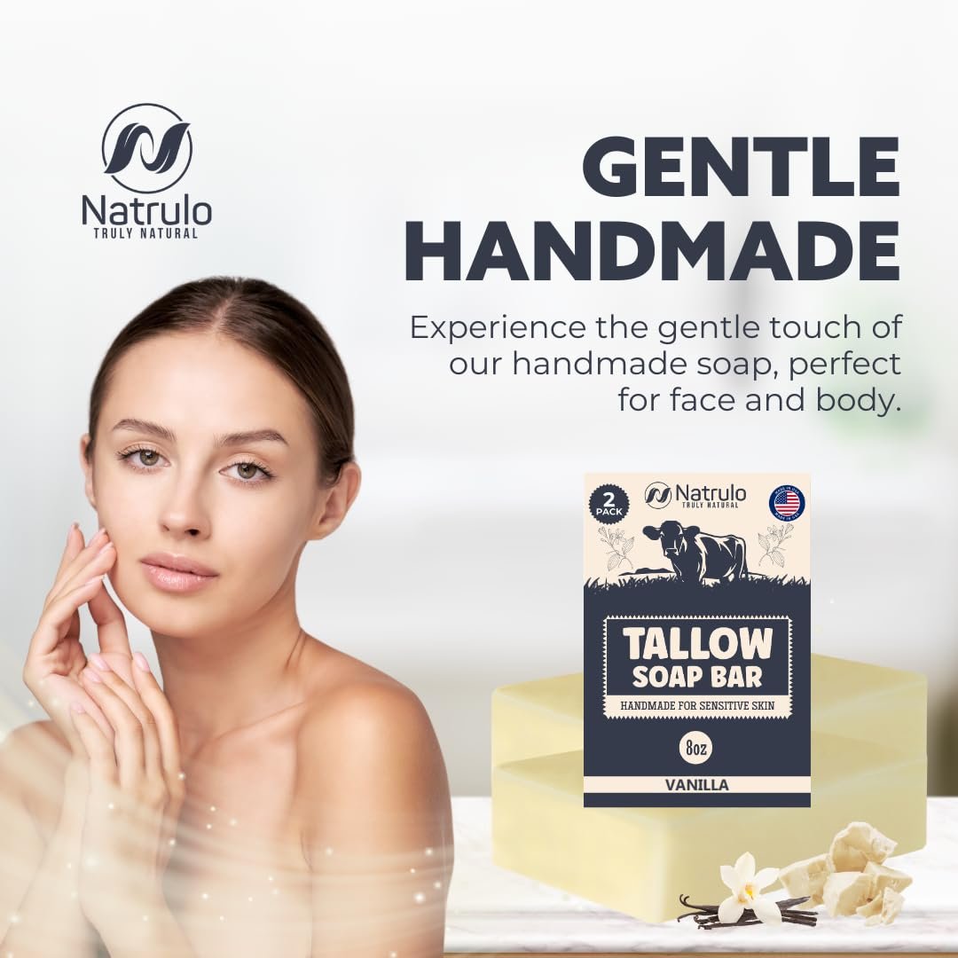 All Natural Grass Fed Beef Tallow Soap Bar – Vanilla – Moisturizing Face & Body Wash for Eczema, Dry, Itchy, Sensitive Skin – Handcrafted in USA – 4 oz (Pack of 2) - görsel 13
