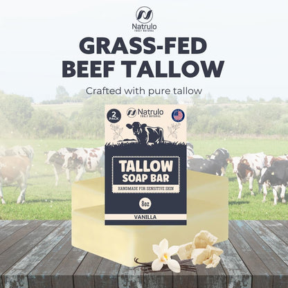 All Natural Grass Fed Beef Tallow Soap Bar – Vanilla – Moisturizing Face & Body Wash for Eczema, Dry, Itchy, Sensitive Skin – Handcrafted in USA – 4 oz (Pack of 2)