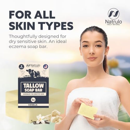 All Natural Grass Fed Beef Tallow Soap Bar – Vanilla – Moisturizing Face & Body Wash for Eczema, Dry, Itchy, Sensitive Skin – Handcrafted in USA – 4 oz (Pack of 2)