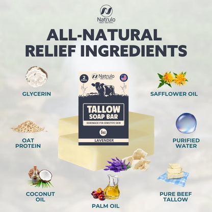 All Natural Grass Fed Beef Tallow Soap Bar – Lavender, Moisturizing Face & Body Wash for Eczema, Dry, Itchy, Sensitive Skin – Handcrafted Bath Soap for Adults & Kids, Made in USA (4 oz, Pack of 2)