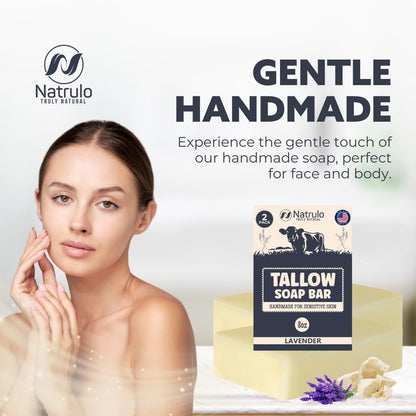 All Natural Grass Fed Beef Tallow Soap Bar – Lavender, Moisturizing Face & Body Wash for Eczema, Dry, Itchy, Sensitive Skin – Handcrafted Bath Soap for Adults & Kids, Made in USA (4 oz, Pack of 2)