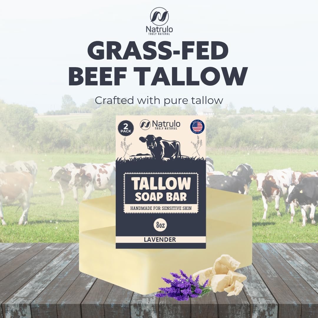 All Natural Grass Fed Beef Tallow Soap Bar – Lavender, Moisturizing Face & Body Wash for Eczema, Dry, Itchy, Sensitive Skin – Handcrafted Bath Soap for Adults & Kids, Made in USA (4 oz, Pack of 2) - görsel 3