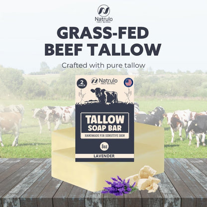 All Natural Grass Fed Beef Tallow Soap Bar – Lavender, Moisturizing Face & Body Wash for Eczema, Dry, Itchy, Sensitive Skin – Handcrafted Bath Soap for Adults & Kids, Made in USA (4 oz, Pack of 2)