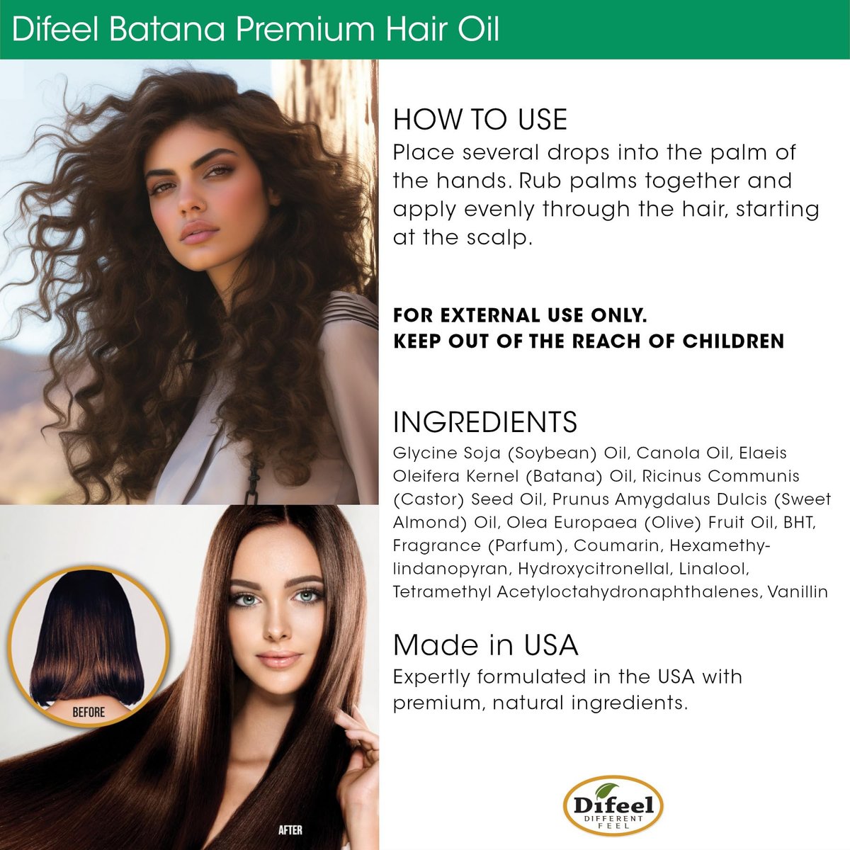 Difeel Batana Premium Hair Oil 2.5 oz – Batana Oil for Hair Growth, Restores Moisture & Strengthens Hair Avelisse