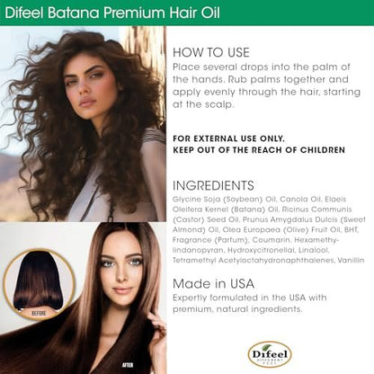 Difeel Batana Premium Hair Oil 2.5 oz – Batana Oil for Hair Growth, Restores Moisture & Strengthens Hair Avelisse