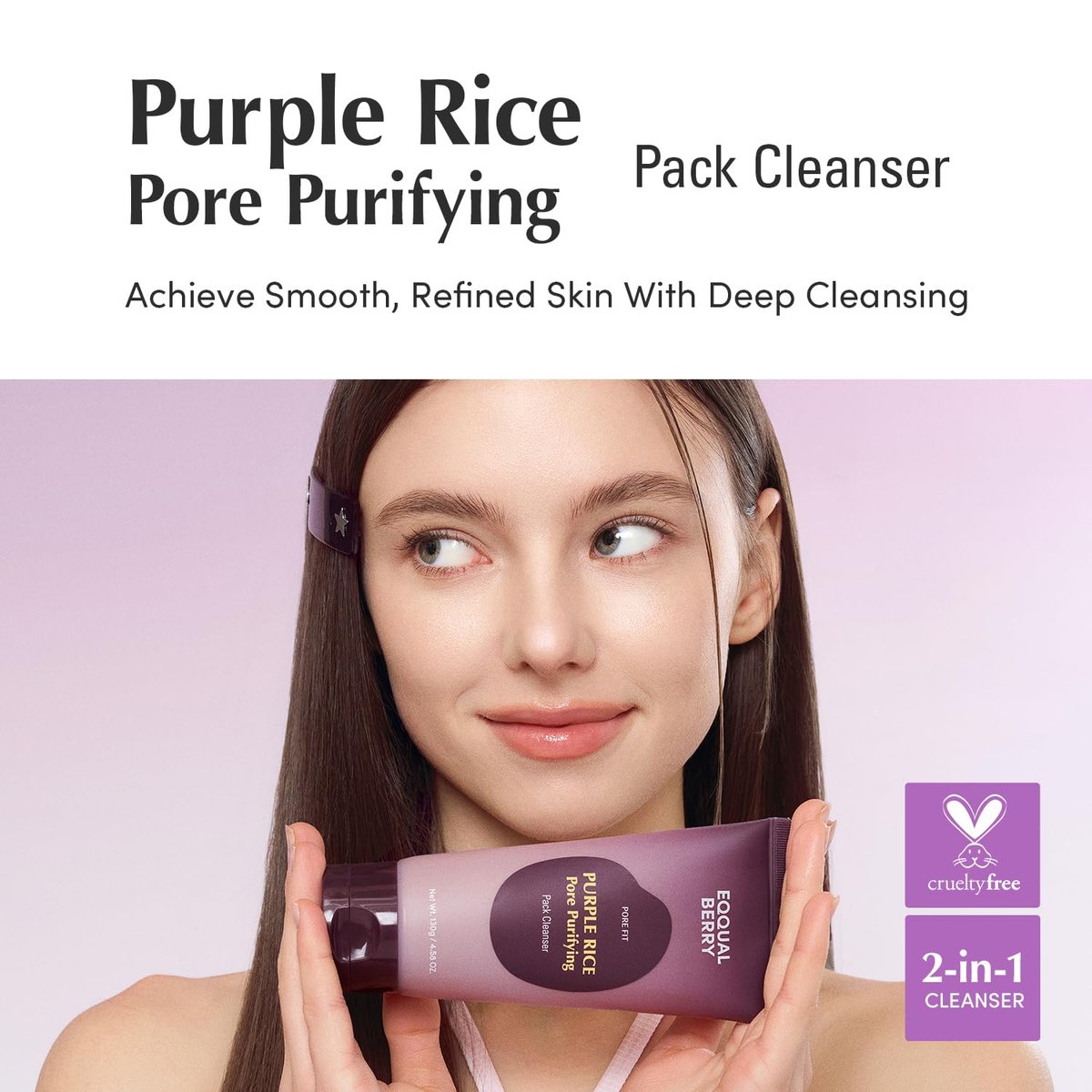 EQQUALBERRY Purple Rice Pore Purifying Pack Cleanser - Dual-Use Clay Mask & Foam Cleanser | Deep Cleansing for Pore Care & Skin Prep | AHA+BHA+PHA | Korean Skincare for Glass Skin, 4.58 OZ. (130g) - görsel 3