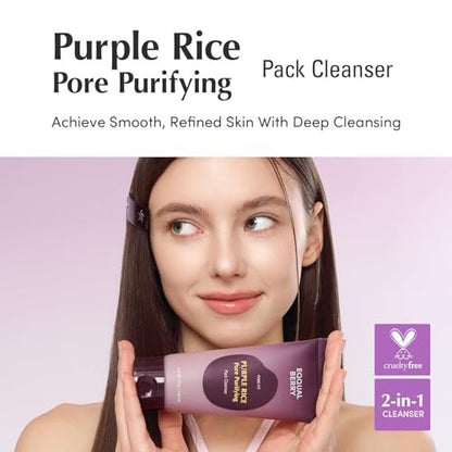 EQQUALBERRY Purple Rice Pore Purifying Pack Cleanser - Dual-Use Clay Mask & Foam Cleanser | Deep Cleansing for Pore Care & Skin Prep | AHA+BHA+PHA | Korean Skincare for Glass Skin, 4.58 OZ. (130g)
