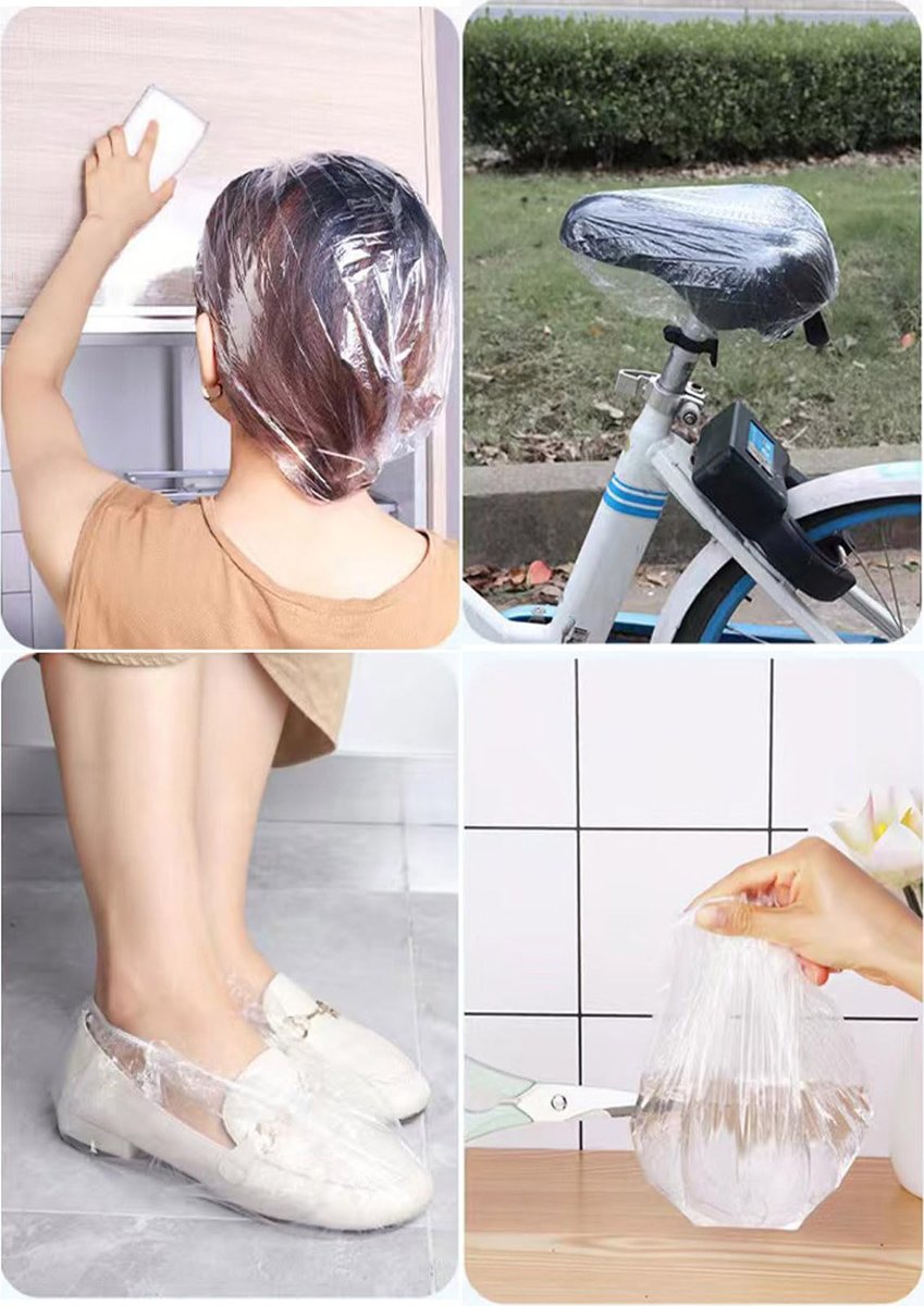 100 PCS Disposable Shower Caps - Clear Plastic Hair Caps with Elastic Band, Waterproof Extra Large 20.5" for Women, Hotel, Salon, Travel, Spa, Home Use - görsel 11