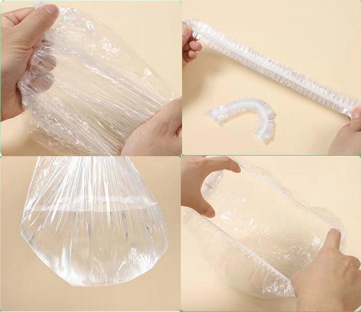 100 PCS Disposable Shower Caps - Clear Plastic Hair Caps with Elastic Band, Waterproof Extra Large 20.5" for Women, Hotel, Salon, Travel, Spa, Home Use - görsel 7