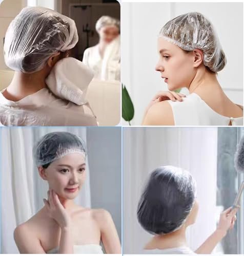 100 PCS Disposable Shower Caps - Clear Plastic Hair Caps with Elastic Band, Waterproof Extra Large 20.5" for Women, Hotel, Salon, Travel, Spa, Home Use - görsel 4