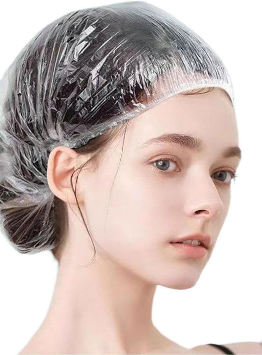100 PCS Disposable Shower Caps - Clear Plastic Hair Caps with Elastic Band, Waterproof Extra Large 20.5" for Women, Hotel, Salon, Travel, Spa, Home Use - görsel 1