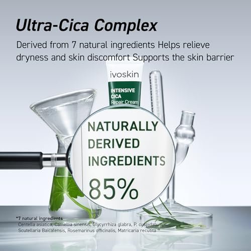 IVOSKIN Cica Redness Relief Treatment Cream – Soothing & Hydrating Green Correcting Moisturizer with Madecassoside, Helps Repair Skin Barrier for Sensitive Skin, Vegan Korean Skincare (1.76oz / 50g) - görsel 9