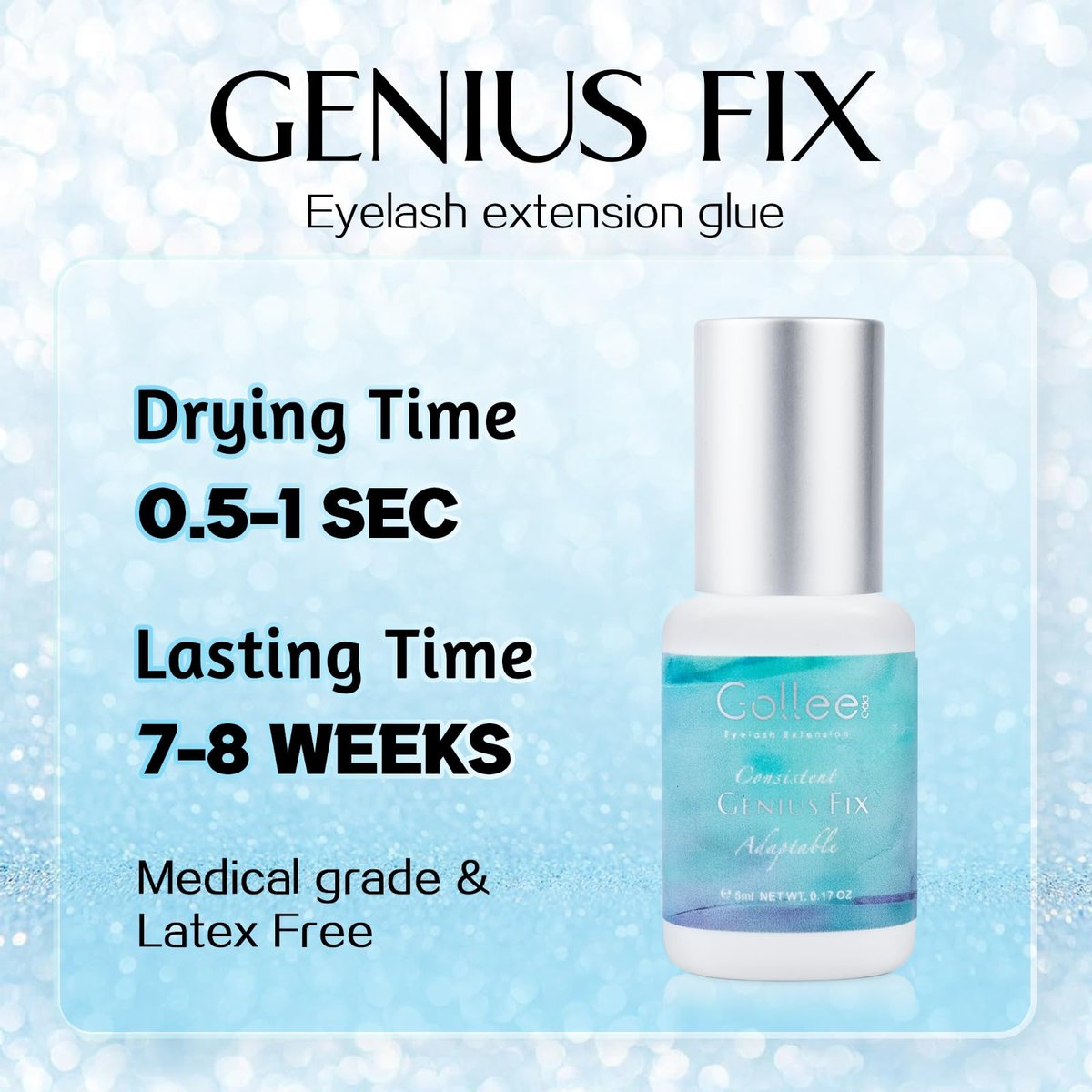 GOLLEEPRO Eyelash Extension Glue - Fast Drying 1-2 Seconds, Long Retention Up to 8 Weeks, 5ml Black Lash Adhesive for Professional Salon Use Avelisse