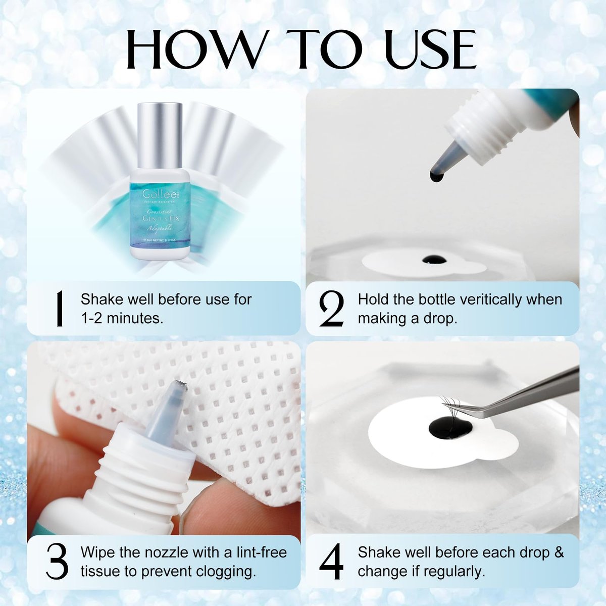GOLLEEPRO Eyelash Extension Glue - Fast Drying 1-2 Seconds, Long Retention Up to 8 Weeks, 5ml Black Lash Adhesive for Professional Salon Use Avelisse