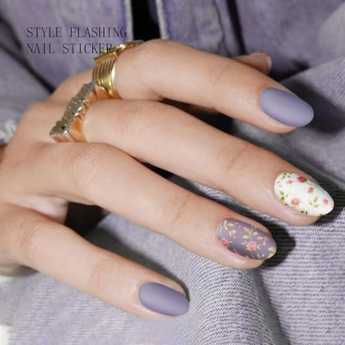 JMEOWIO White Purple Flower Semi Cured Gel Nail Strips - UV/LED Nail Art Decoration Kit - görsel 6