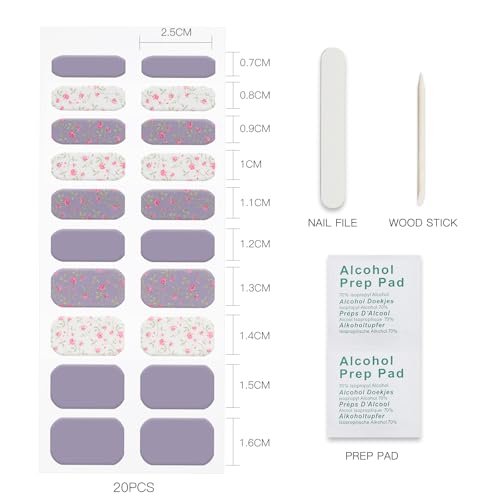 JMEOWIO White Purple Flower Semi Cured Gel Nail Strips - UV/LED Nail Art Decoration Kit - görsel 10