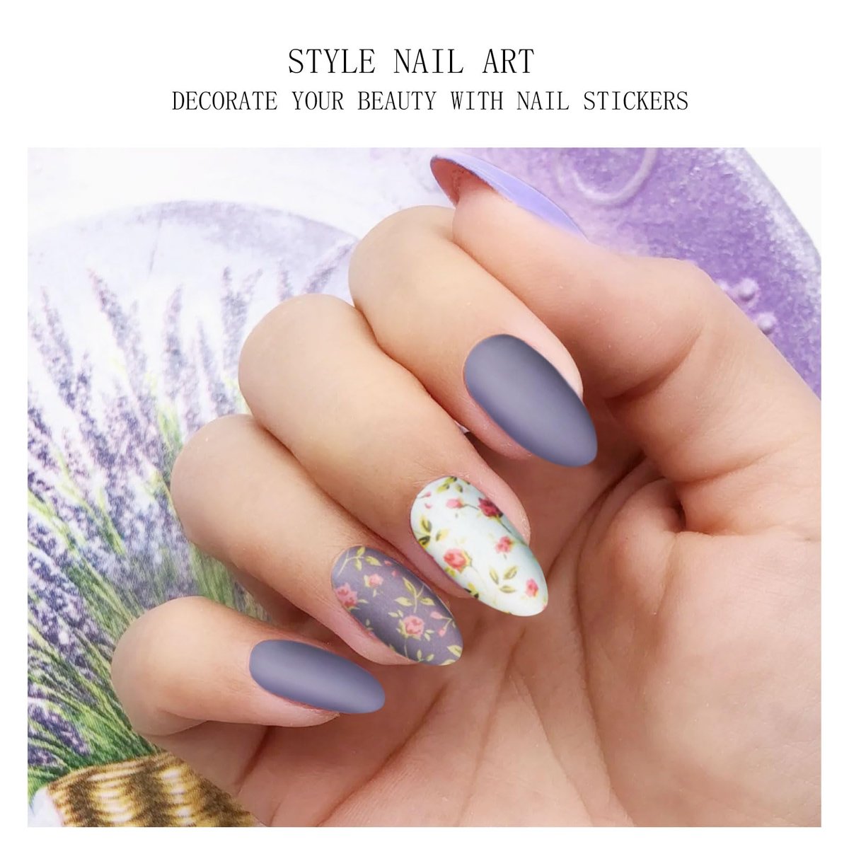 JMEOWIO White Purple Flower Semi Cured Gel Nail Strips - UV/LED Nail Art Decoration Kit - görsel 3