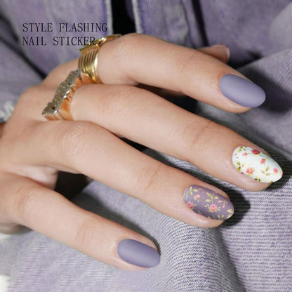 JMEOWIO White Purple Flower Semi Cured Gel Nail Strips - UV/LED Nail Art Decoration Kit