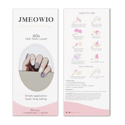 JMEOWIO White Purple Flower Semi Cured Gel Nail Strips - UV/LED Nail Art Decoration Kit