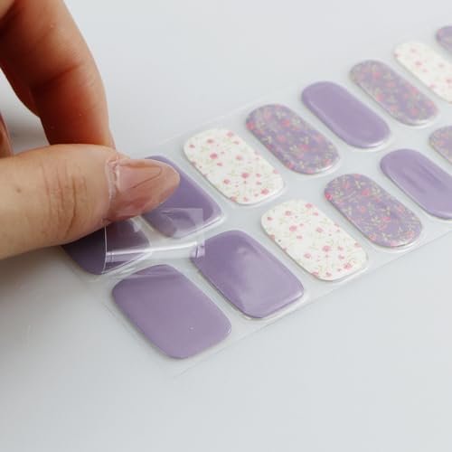 JMEOWIO White Purple Flower Semi Cured Gel Nail Strips - UV/LED Nail Art Decoration Kit - görsel 8