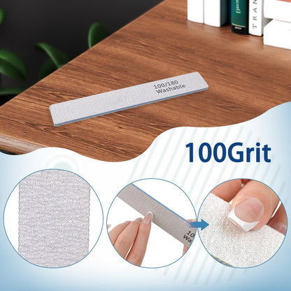 LNAUJS 3-Pack Professional Reusable Double-Sided 100/180 Grit Blue Emery Nail Files