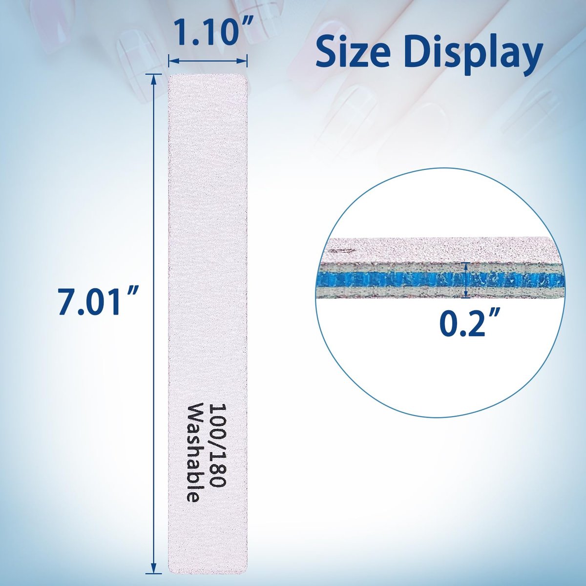 LNAUJS 3-Pack Professional Reusable Double-Sided 100/180 Grit Blue Emery Nail Files - görsel 3