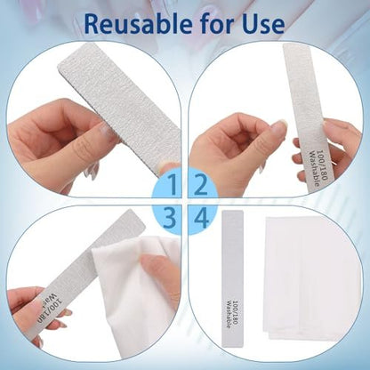 LNAUJS 3-Pack Professional Reusable Double-Sided 100/180 Grit Blue Emery Nail Files