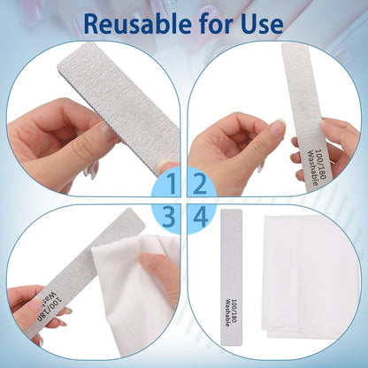 LNAUJS 3-Pack Professional Reusable Double-Sided 100/180 Grit Blue Emery Nail Files
