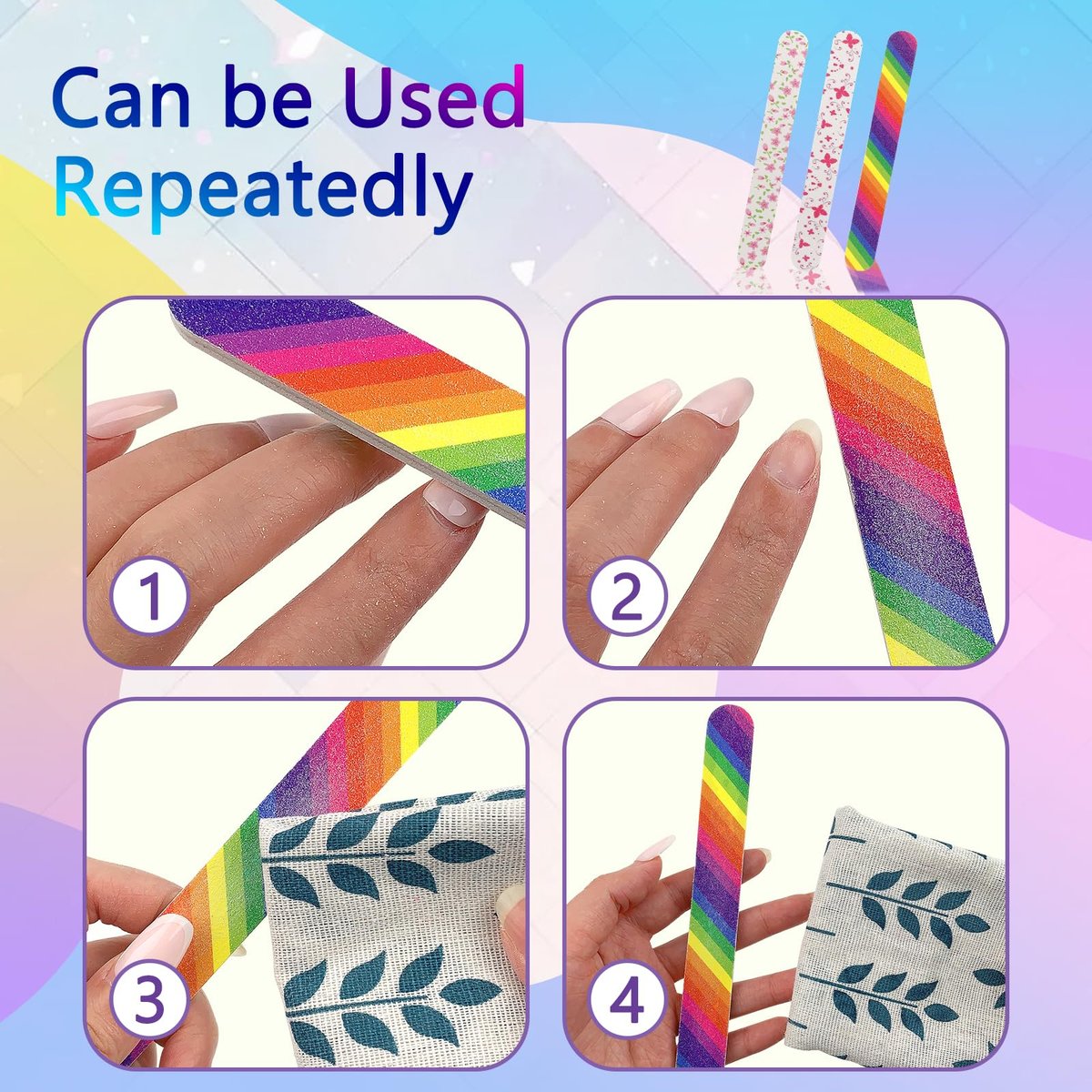 LNAUJS 12-Pack Professional Double-Sided 100/180 Grit Nail Files - Colorful Manicure & Pedicure Tools - görsel 9