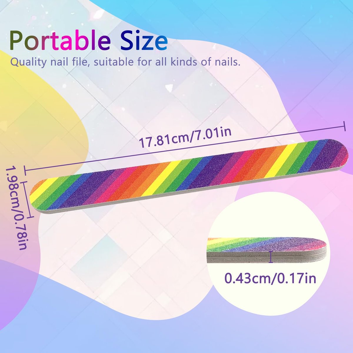 LNAUJS 12-Pack Professional Double-Sided 100/180 Grit Nail Files - Colorful Manicure & Pedicure Tools - görsel 3