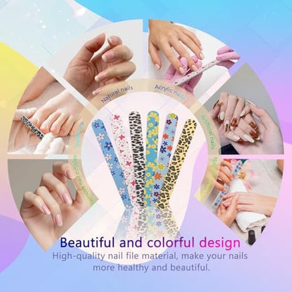 LNAUJS 24-Pack Professional Double-Sided 100/180 Grit Nail Files - Colorful Manicure & Pedicure Tools