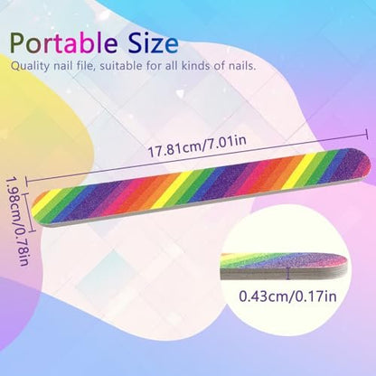 LNAUJS 12-Pack Professional Double-Sided 100/180 Grit Nail Files - Colorful Manicure & Pedicure Tools