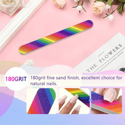 LNAUJS 12-Pack Professional Double-Sided 100/180 Grit Nail Files - Colorful Manicure & Pedicure Tools