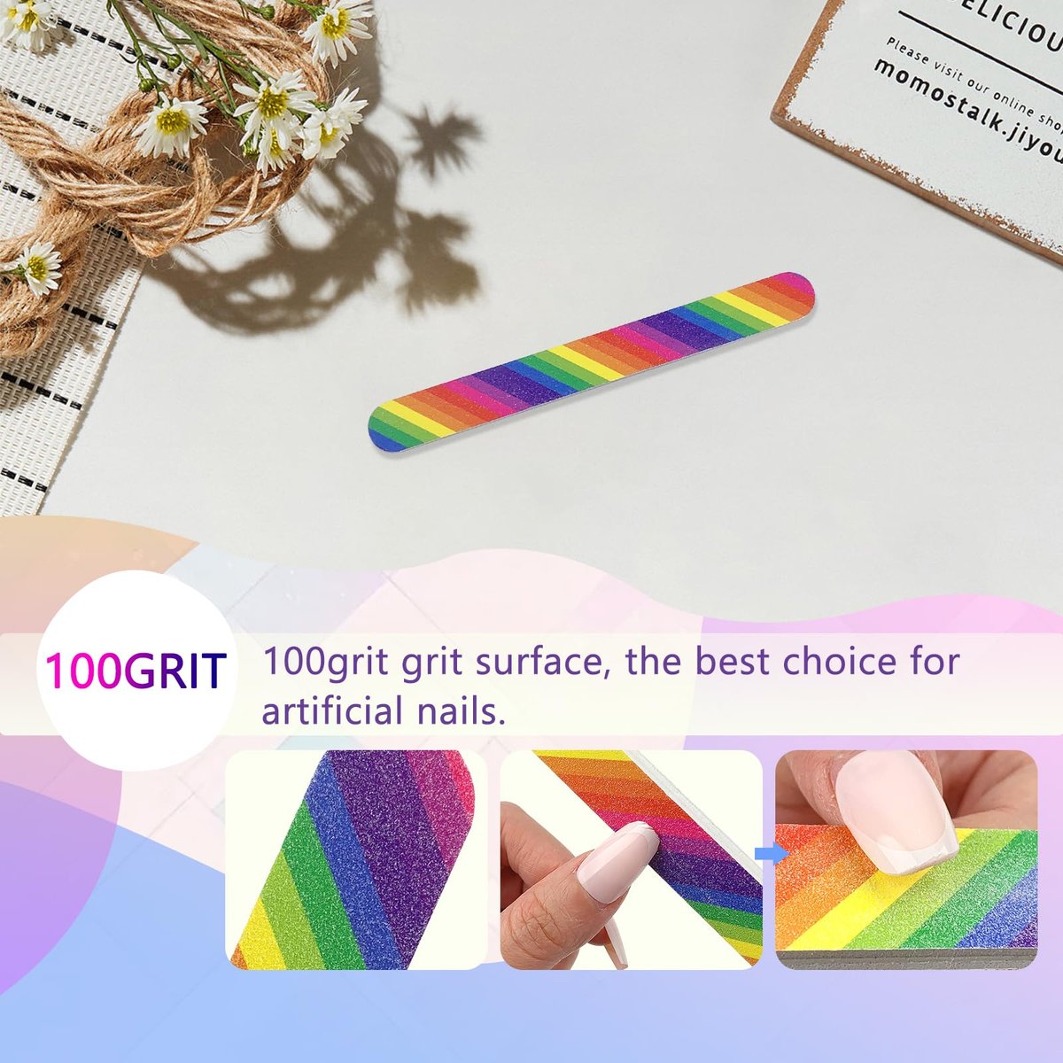 LNAUJS 12-Pack Professional Double-Sided 100/180 Grit Nail Files - Colorful Manicure & Pedicure Tools - görsel 5