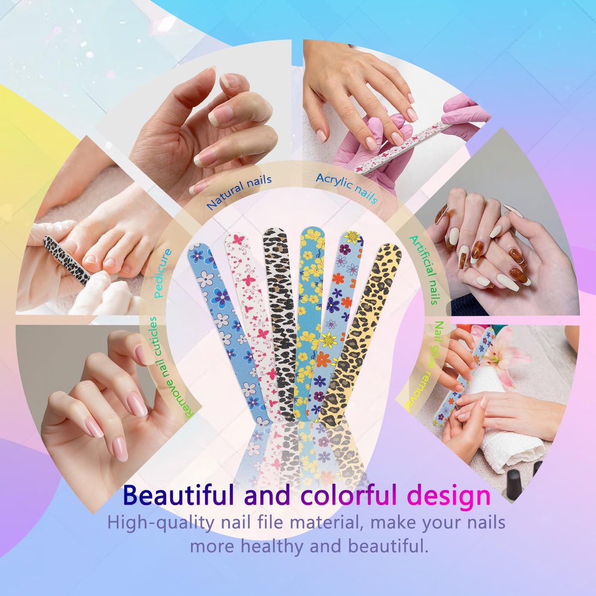 LNAUJS 12-Pack Professional Double-Sided 100/180 Grit Nail Files - Colorful Manicure & Pedicure Tools - görsel 13