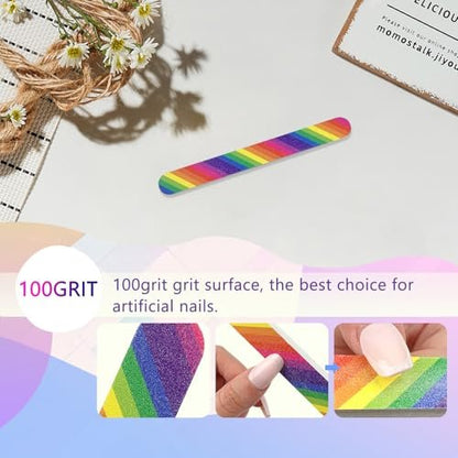 LNAUJS 12-Pack Professional Double-Sided 100/180 Grit Nail Files - Colorful Manicure & Pedicure Tools