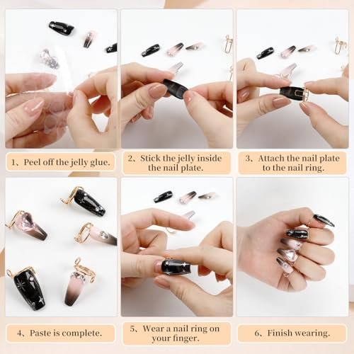 ASTONFOG 20Pcs Wudu Nail Rings with 120PCS Adhesive Nail Tabs - No Glue Adjustable Fingernail Rings Set for Acrylic Nails, Non-Tarnish Metal Nails Rings for Women Nail Art Decoration - görsel 4
