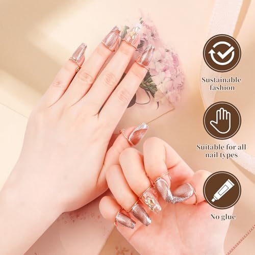 ASTONFOG 20Pcs Wudu Nail Rings with 120PCS Adhesive Nail Tabs - No Glue Adjustable Fingernail Rings Set for Acrylic Nails, Non-Tarnish Metal Nails Rings for Women Nail Art Decoration - görsel 12