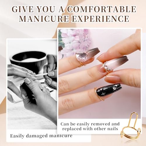 ASTONFOG 20Pcs Wudu Nail Rings with 120PCS Adhesive Nail Tabs - No Glue Adjustable Fingernail Rings Set for Acrylic Nails, Non-Tarnish Metal Nails Rings for Women Nail Art Decoration - görsel 8