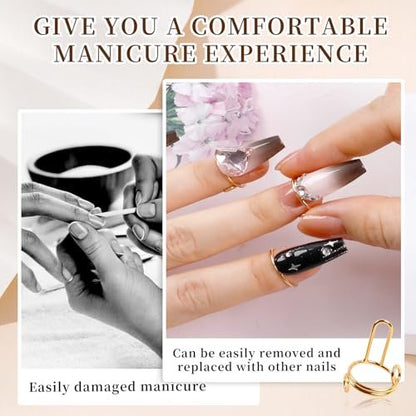 ASTONFOG 20Pcs Wudu Nail Rings with 120PCS Adhesive Nail Tabs - No Glue Adjustable Fingernail Rings Set for Acrylic Nails, Non-Tarnish Metal Nails Rings for Women Nail Art Decoration
