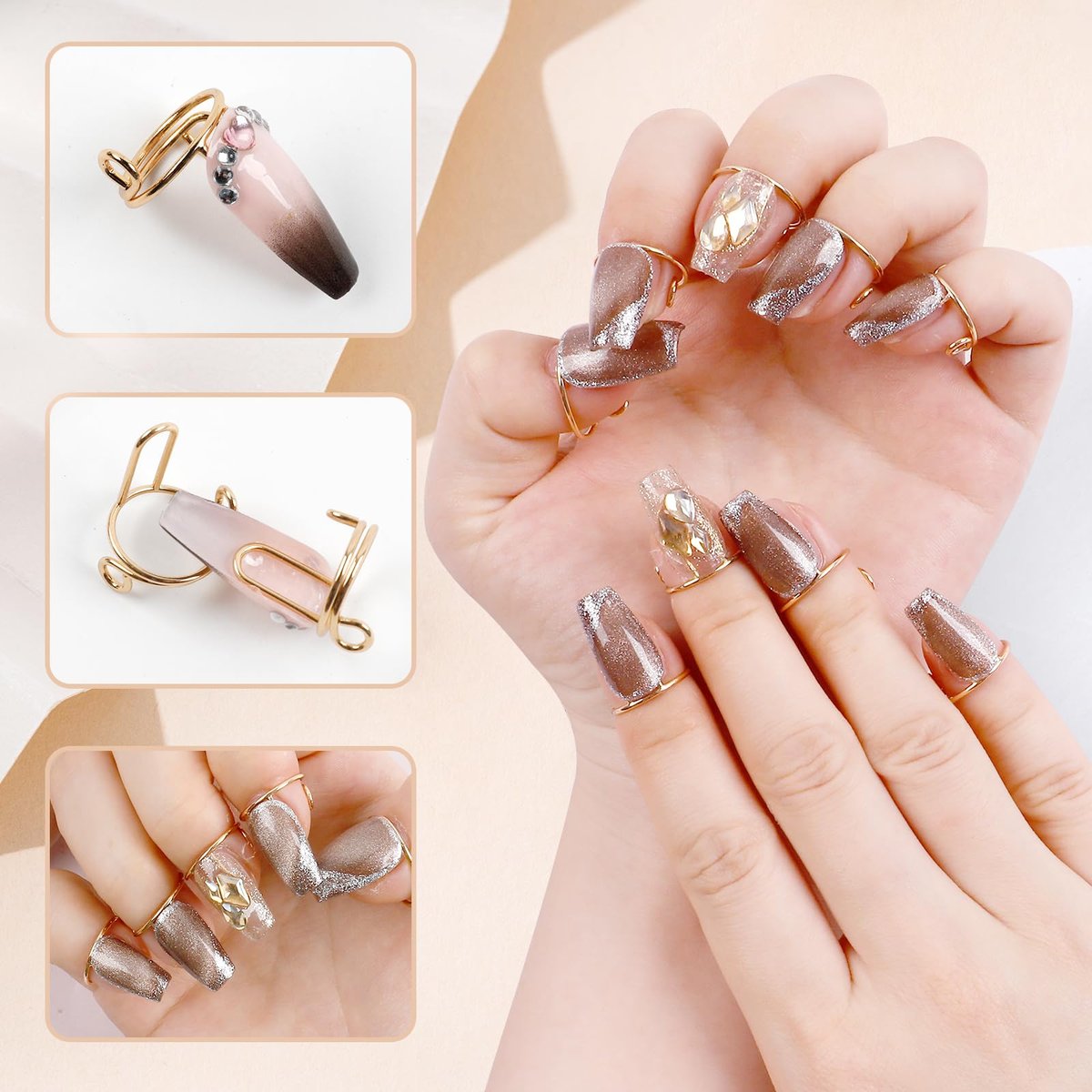 ASTONFOG 20Pcs Wudu Nail Rings with 120PCS Adhesive Nail Tabs - No Glue Adjustable Fingernail Rings Set for Acrylic Nails, Non-Tarnish Metal Nails Rings for Women Nail Art Decoration - görsel 9