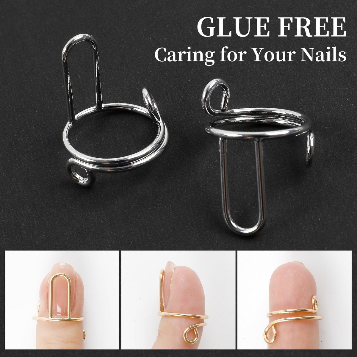 ASTONFOG 20Pcs Wudu Nail Rings with 120PCS Adhesive Nail Tabs - No Glue Adjustable Fingernail Rings Set for Acrylic Nails, Non-Tarnish Metal Nails Rings for Women Nail Art Decoration - görsel 13