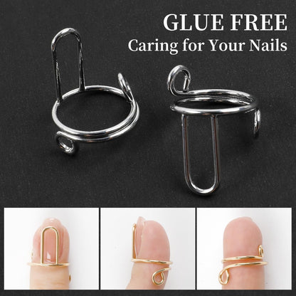 ASTONFOG 20Pcs Wudu Nail Rings with 120PCS Adhesive Nail Tabs - No Glue Adjustable Fingernail Rings Set for Acrylic Nails, Non-Tarnish Metal Nails Rings for Women Nail Art Decoration