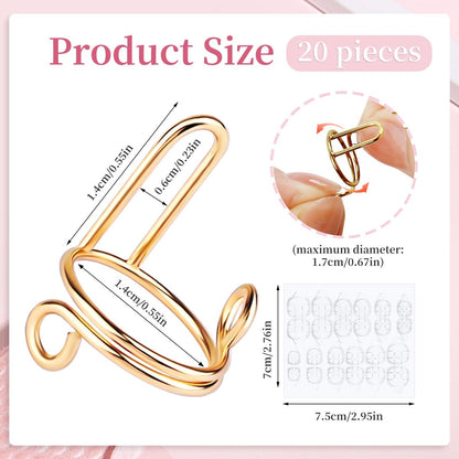ASTONFOG 20Pcs Wudu Nail Rings with 120PCS Adhesive Nail Tabs - No Glue Adjustable Fingernail Rings Set for Acrylic Nails, Non-Tarnish Metal Nails Rings for Women Nail Art Decoration