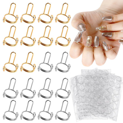 ASTONFOG 20Pcs Wudu Nail Rings with 120PCS Adhesive Nail Tabs - No Glue Adjustable Fingernail Rings Set for Acrylic Nails, Non-Tarnish Metal Nails Rings for Women Nail Art Decoration